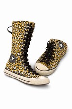 Converse Chuck Taylor All Star Knee High Leopard Print W Yellow Black Zip Lace