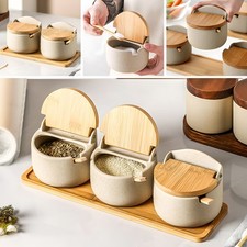 2/3Pcs Ceramic Seasoning Salt Sugar Storage Pot Spice Herb Container Pot Jar Set
