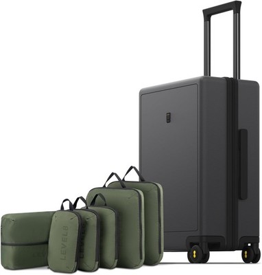 Kabinenkoffer mit 6PCS Packwürfel, TSA-Schloss, 100% PC, 4 Rollen, Dunkel Grau