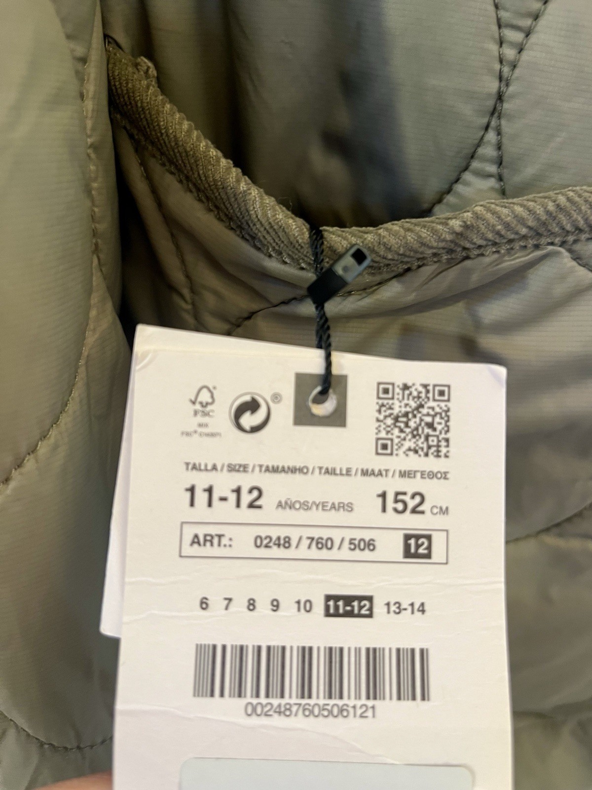 ZARA Unisex  Soft  Quilted Lightwear Puffer Jacket Coat  Olive Green Sz 11-12 image 5