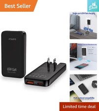 65W Dual-Port USB-C Wall Charger - Fast Charging  Travel Essential in Black
