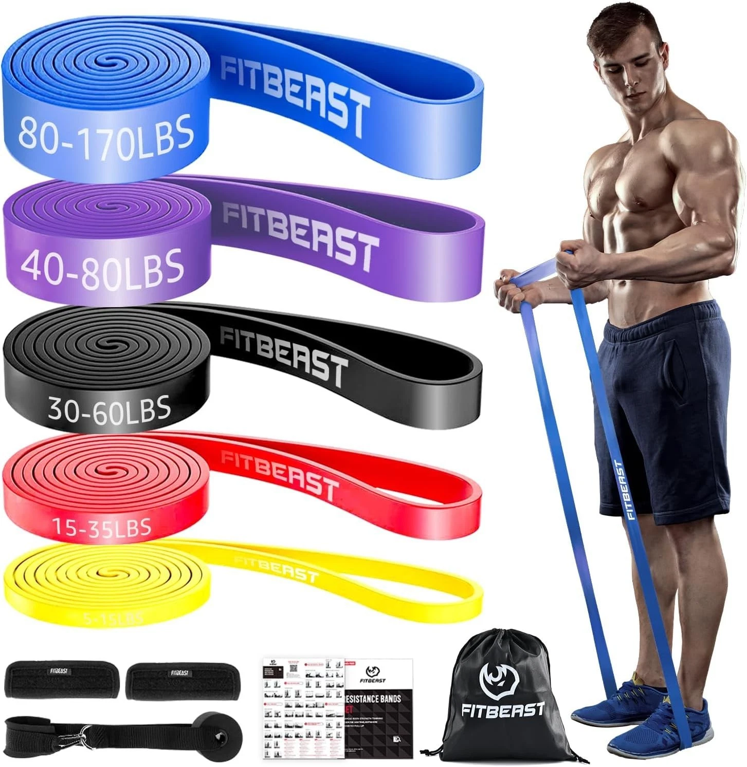 FitBeast Resistance Bands Set, 5 Levels Pull Up Bands for Bodyweight Training,