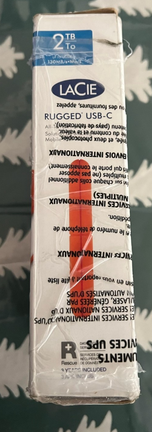 LaCie Rugged USB-C 2TB Portable External Hard Drive Orange/Silver New Open Box