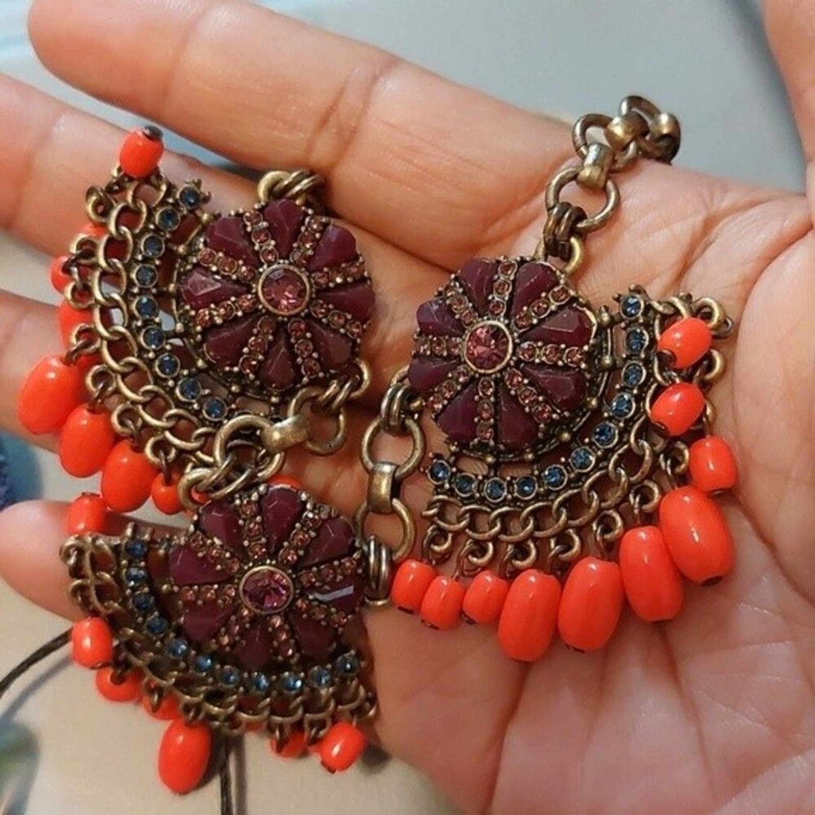 J.Crew Neon Orange Boho Chic Statement Necklace - image 7