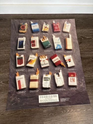 Vintage Poster Quit Anti-Smoking Cigarette  Camel Marlboro Kool Pall Mall Nos