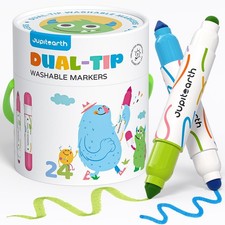 Washable Dual Tip Markers for Kids, Broad Round Tip, Easy-Grip Design for L...