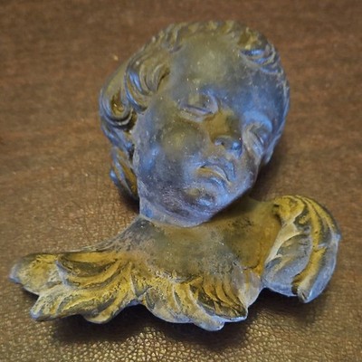 antique  Angel Cherub Plaster Figurine  Painted with Carvings Vintage Decor