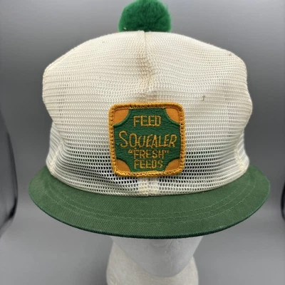 VTG K-Products Squealer Feed Short Bill Pom All Mesh Trucker Hat USA - Image 1 of 4