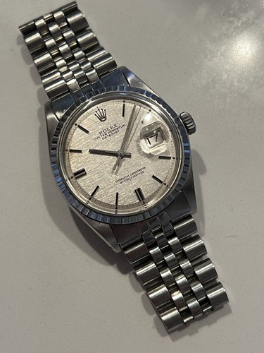 1970s Vintage Rolex Datejust Ref 1603 Automatic Silver Linen Dial 36mm Case