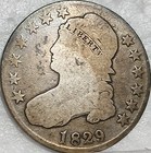1829 Capped Bust Half Dollar 50C Silver Coin Lettered Edge FULL SHIELD F  Fine — photo 1