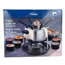 Trudeau 17 Piece Stainless Steel Fondue Set With Stoneware Bowls Included