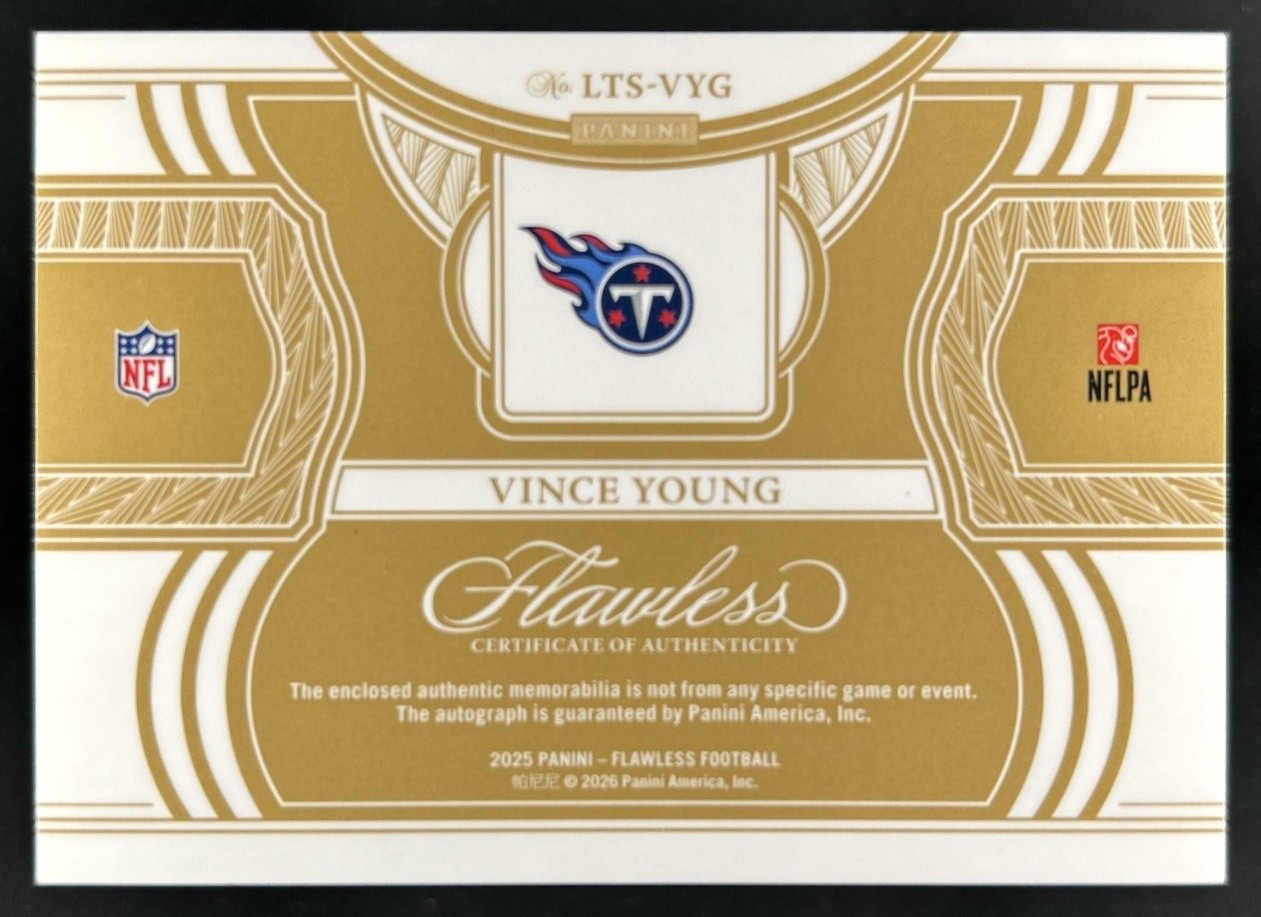 2025 Panini Flawless Vince Young Shield Signatures NFL Patch Auto #1/1 Titans view 2