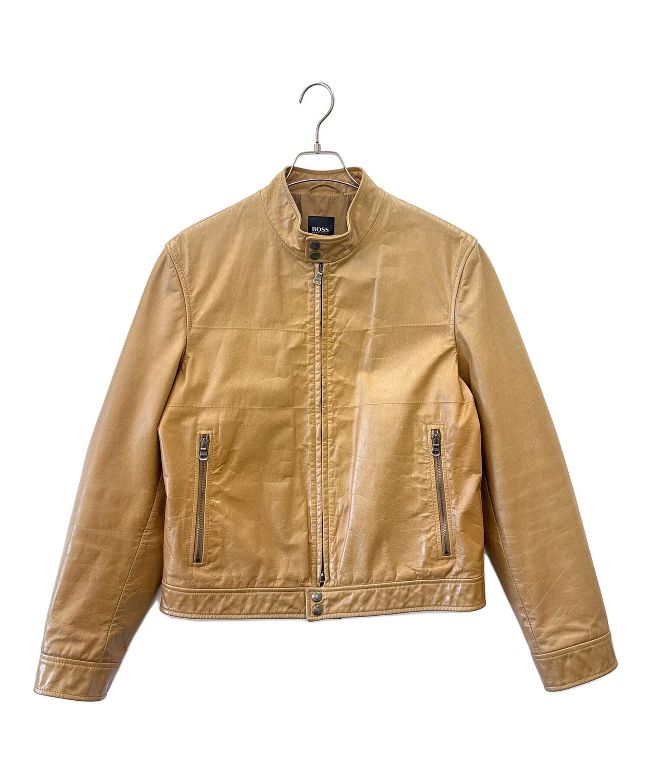 HUGO BOSS Single Leather Riders Jacket Men's Size 48 Brown image 1