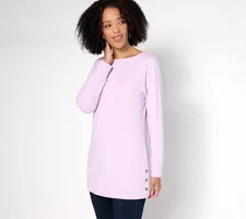 Denim & Co. Essentials Regular Perfect Jersey Boat Neck Tunic Top Light Orchid M