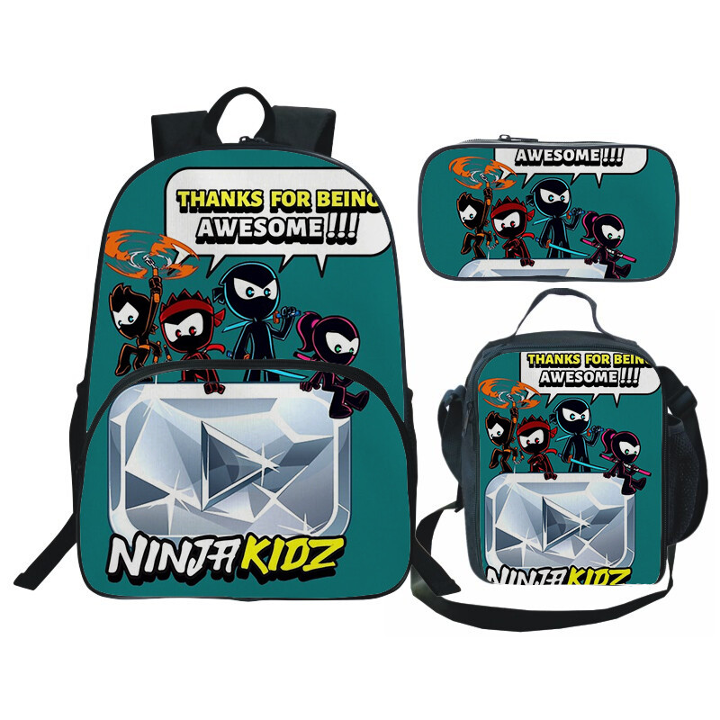 3pcs Ninja Kidz Backpack Shoulder Bags Pencil Box Case Kids