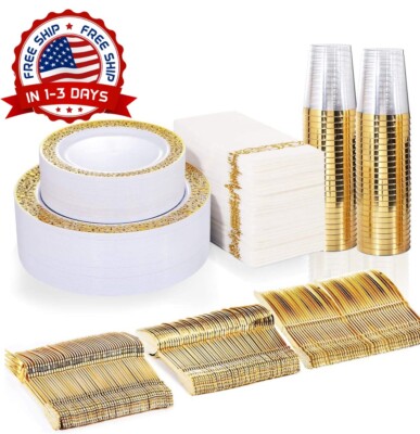 Platos desechables para fiestas boda bodas elegantes con vasos cubiertos 50  ppl