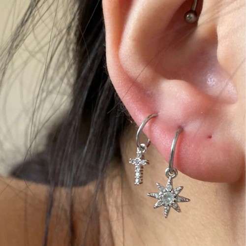 Heart Hexagon Crystal Tragus Daith Earrings Helix Cartilage Hoop Septum Piercing - Picture 6 of 17
