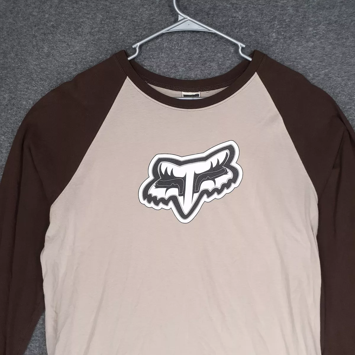 Vintage Fox Racing shirt Adult XL brown beige tan colorblock long sleeve  mens