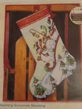 DIMENSIONS Sledding Snowmen Stocking Cross Stitch Kit Holiday NEW SEALED NIP