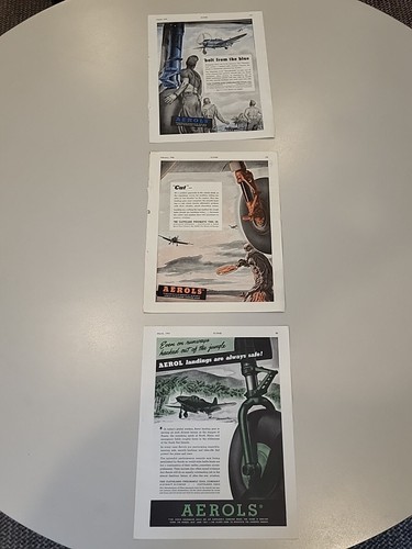 Lot (3) Cleveland Pneumatic Co. Aerols WW2 Flying Popular Aviation Mag Print Ads - Picture 1 of 4