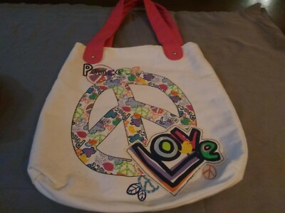 peace tote bag love claires 21x13 leather straps open design no pockets grocery 