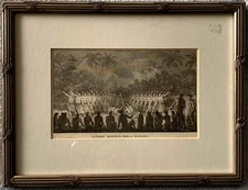 Old Master Engraving James Cook Polynesia 1777 A Night Dance by Men Tonga Framed