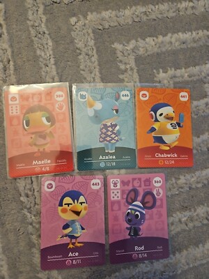 5 Authentic Amibo Cards Maelle, Azalea, Chabwick, Ace & Rod NEVER SCANNED/MINT