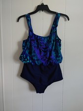 Sirena Signatures Sz 18 Navy Floral Print One Piece Swimsuit Vintage Made in USA