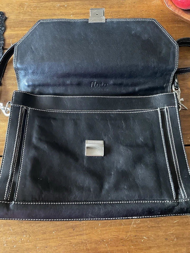 Maletín de cuero Floto bolso de hombro tipo folio con correa negro Italia Foto 3 de 4