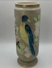 Vintage Lipper And Mann Hand Painted Porcelain Bluebird Vase W / Raised Paint