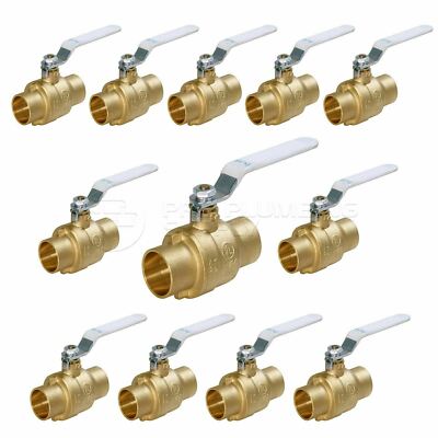1-1/4''in Premium Brass SWT x SWT Connection Full Port Ball Valve Pack of 12 USA 