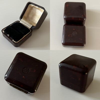 Vintage antike Bakelit Ring Schatulle Mahagoni meliert dunkelbraun schwarz Samt