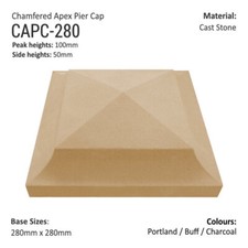 3x Chamfered Cast Stone Pier Caps 280mm x 280mm - Buff/Portland/Charcoal