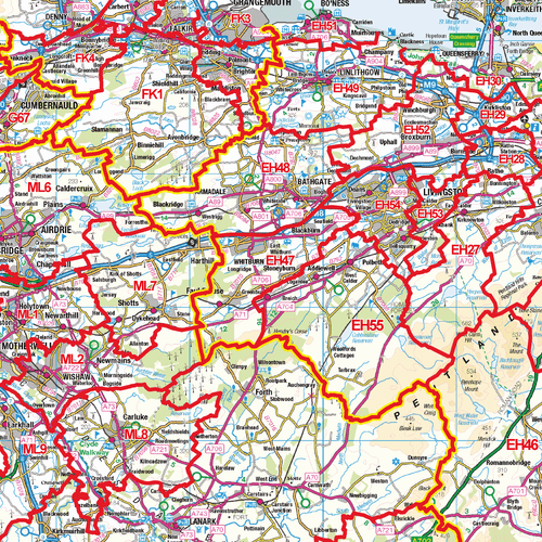 Zentralschottland Postleitzahlenbezirke, Karte der Postleitzahlen Zentralschottlands - Bild 2 von 6