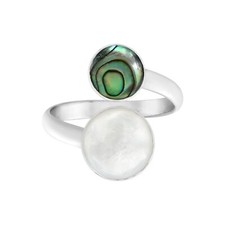 Ocean-Inspired White and Abalone Circle Sterling Silver Wrap Around Ring-9