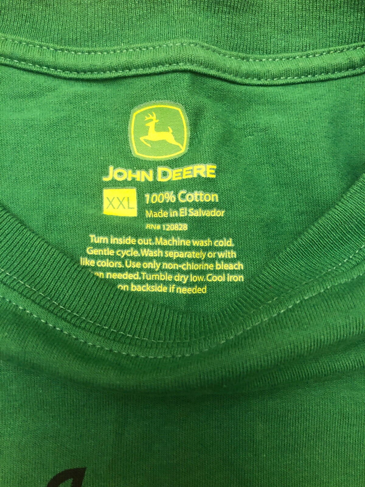 John Deere Farm Supply Equip Mens 2XL Green And Yellow Logo Tshirt Moline Ill. 