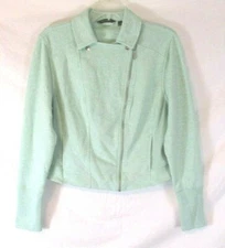H by Halston Knit Motorcycle Jacket Green Sz 14 A285191 Long Sleeve Women YH3