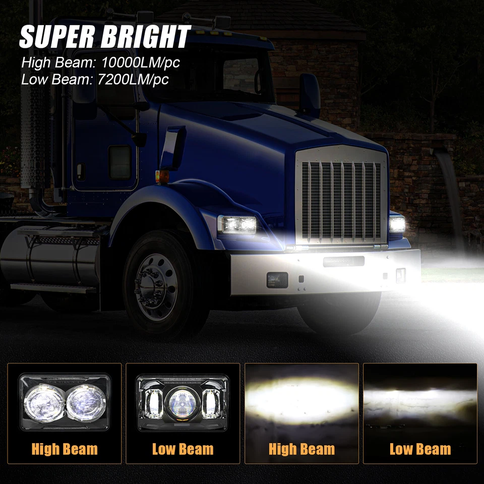 4 piezas para semirremolque Western Star 4900 4x6" faros LED proyector haz alto bajo Foto 4 de 4