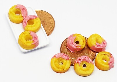 Puppenhaus rosa Iced Donuts Handarbeit Bäckerei Maßstab 1:12 Miniatur PL19 ML tumdee