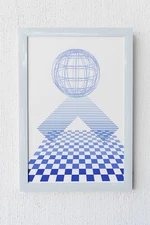 Abstract Geometric Blue White Square Circle Wall Art Decor Digital Download