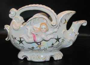 Vintage G. 302 Cherub Dish Footed White Gold Porcelain Planter Bowl Figurine