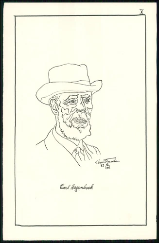 Drawing ink 25x16cm - Chris Porsche signed Portrait Carl Hagenbeck - 1942