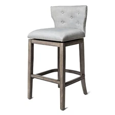 Maven Lane Hugo Tufted-Back Swivel Stool, Reclaimed Oak, Bar Height (Open Box)