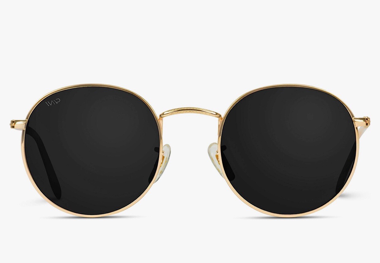 Trendy Round Sunglasses with Reflective Gold Frame