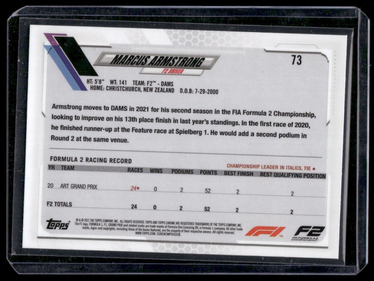 Marcus Armstrong 2021 Topps Chrome Sapphire Edition Formula 1 #73