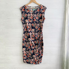 NWT Verse Made in USA Stitchfix Navy floral Saskia Knit Dress ruched side, L