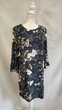 Old Navy Dress Shadow Gray Rayon Dress Butterfly Floral Print Bell Cuff Sleeve M