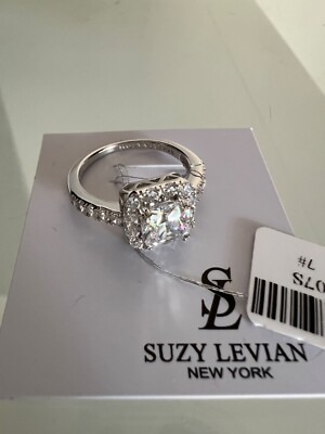 SUZY LEVIAN Sterling Silver CZ Halo Engagement Ring Size 7 $350 MSRP