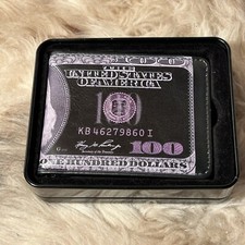 NIB Buckle-Down Men's Bi-fold Wallet - Black  Purple Hundred Dollar 100 Bill
