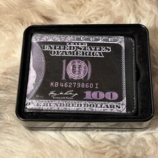 NIB Buckle-Down Men's Bi-fold Wallet - Black & Purple Hundred Dollar $100 Bill